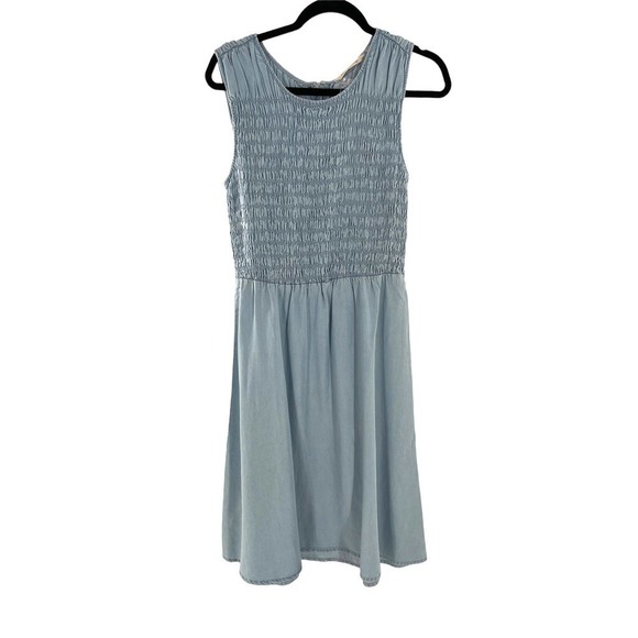 NEW SOFT SURROUNDINGS WASHED DENIM SMOCKED SLEEVELESS DRESS - Picture 1 of 9